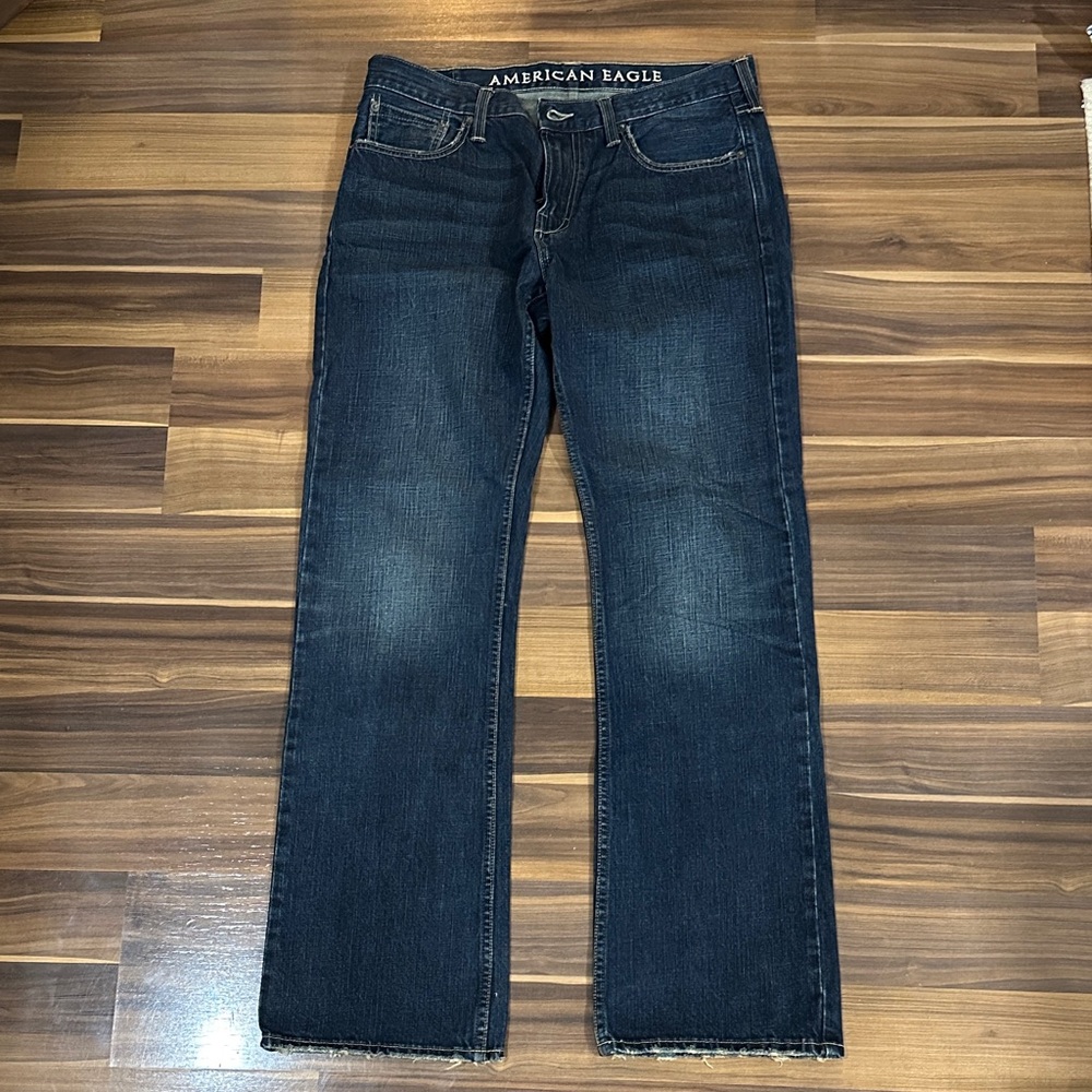 American Eagle Outfitters Men's Deep Indigo Low Rise Boot Jeans